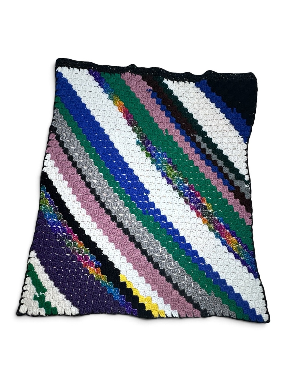 Handmade Multicolor Diagonal Stripe Crochet Blanket - Home Accents